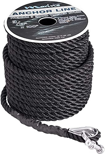 Marine System Made Nylon 3 Strand Anchor/Rigging Line Anchor Rope 3/8 Inch 100FT 150FT Black (3/8 x 150')