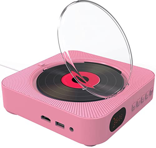 CD Player,CD Player Wall Mounted,Bluetooth Wall Mountable CD Music,Portable CD Player,with Lights & Wall Mountable,with Remote Control FM Radio Music Player Stereo Speaker Player,Pink