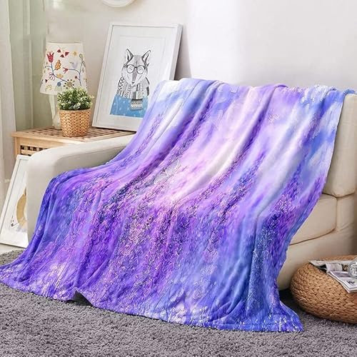 Boceoey Decke Sofa Kuscheldecke Flauschig 150x200 cm - Weich Warme Fleecedecke für Bett Couch - Wohndecke als Couchdecke Bettüberwurf Tagesdecke Campingdecke Lila Blume