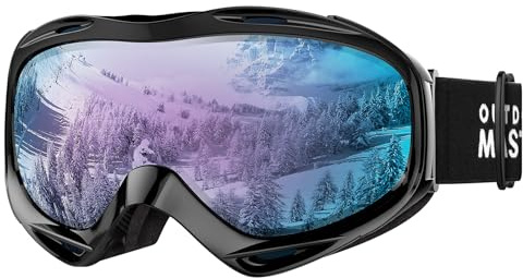 OutdoorMaster OTG Ski Goggles - Occhiali da sci/snowboard per uomini, donne e ragazzi - 100% protezione UV (montatura bianca + lente VLT 41% Sapphire)