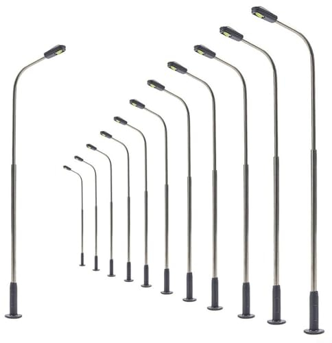 12 Stück Modelleisenbahn Warmweiß Laternenpfahl Straßenlaterne Einzelkopf 14CM Modell Bahn Lampe Gartenlampen