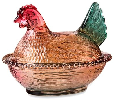 Gkesgm Crystal Glass Chicken-Shaped Candy Dish,Vintage Style Candy Bowl with Lid,Tabletop Dessert Plate Snack Bowl (Glazed)