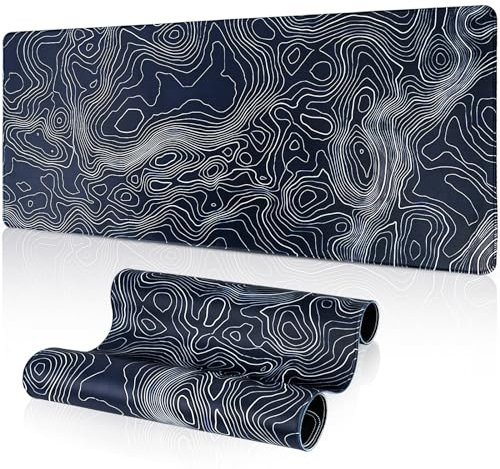 Vicloon Large Mouse Pad for Desk, 800x300mm Topographic Contour Mouse Pad with Non-Slip Base Stitched Edges, Long Computer Keyboard Mousepad, Desk Mat for Home Office Gaming Room