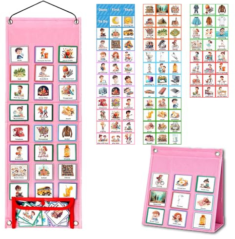 Sydzkjyxgs Visual Timetable for Kids 96 PECS Cards Daily Routine Chart 2 in1 Autistic Children Now and Next Board Learning Aids Tool, Support Communication for Kids Autism Preschool ADHD ASD