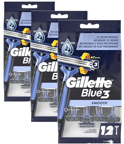 Gillette Blue 3 Smooth Rasoirs Jetables Homme, Pack de 12 Rasoirs [OFFICIEL]