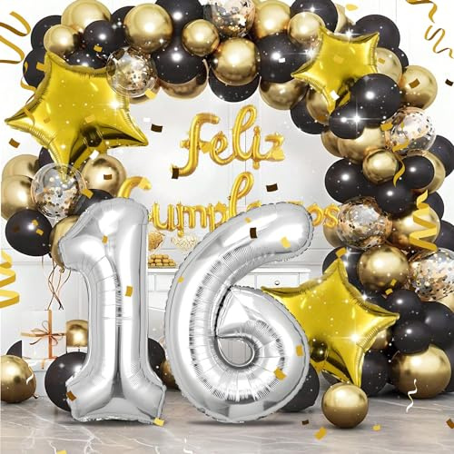 Ballonger 16 års födelsedag silver - dekorationer för män och kvinnor - uppblåsbar sifferboll i folie beige 40 tum