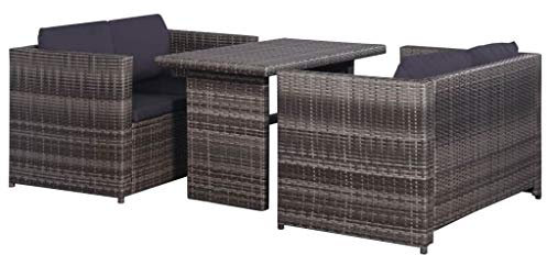 ZEYUAN 3-TLG. Bistro-Set mit Auflagen, Gartenset Tisch Und Stühle, Balkon Möbel Für Kleinen Balkon, Balkonset, Terrassenmöbel, Balkonmöbel, Poly Rattan Grau