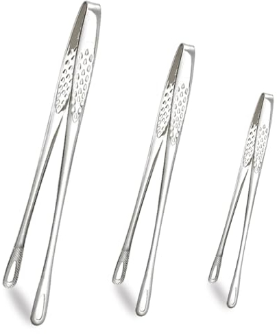 Ouliget Stainless Steel Cooking Tongs Set,Japanese Kitchen Grilling BBQ Tongs, Frying Tool Barbecue Clamp for Grill Steak Fried Fish,8 9.5 and 11 inch
