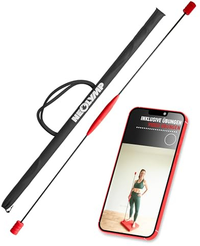 NEOLYMP Bâton de fitness 160 cm avec sac de transport - Poids réglables pour battement oscillant - Barre de gymnastique rouge - Poignée ergonomique avec structure antidérapante - Gymstick