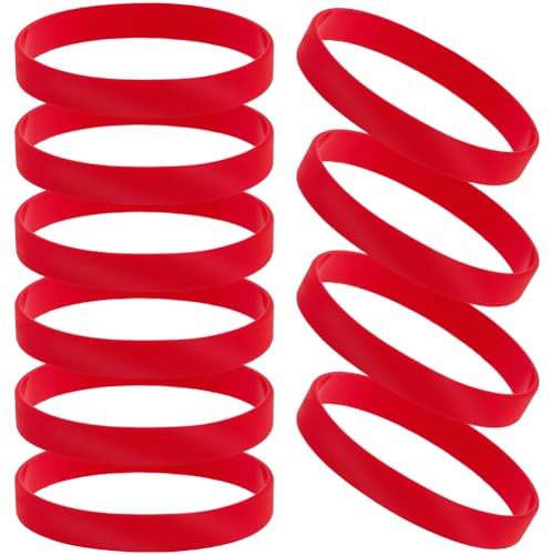 CREATCABIN 10 Stück Silikonarmbänder Armbänder Sicherheitsarmband Für Erwachsene Farbig Stretch Auffälliges Sportarmband Elastisch Für Events Partys Gesangskonzerte Wettbewerbe Damen Herren 6x6cm Rot