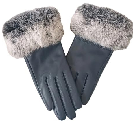 Damen Lederhandschuhe Verdickung Lederhandschuhe Schaffell Thermohandschuhe, blau, One size