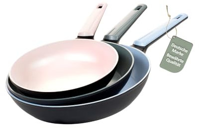 Genius Cerafit Trend Pastell Edition Lot de 3 poêles de 20 cm, 24 cm, 28 cm, compatibles avec l'induction, pour rôtir la viande, les légumes, les crêpes, les crêpes