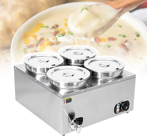 HCAUYNN Calentador De Sopa EléCtrico, Olla Redonda De Acero Inoxidable, Temperatura Ajustable De 30 A 85 ℃, con Cubierta Antipolvo Y Luz Indicadora De Calentamiento, para Cocinas,4barrel