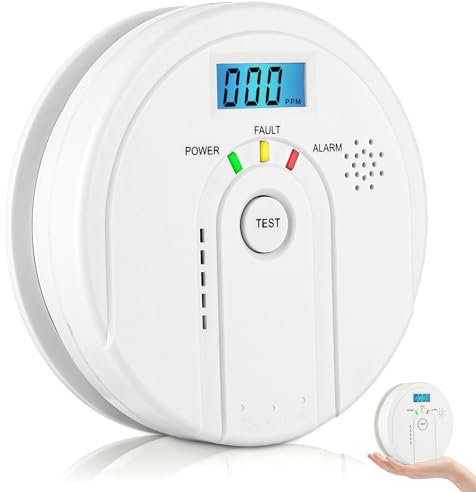 HOMELYLIFE Carbon Monoxide Detector, Battery Operated Carbon Monoxide Alarm with LCD Digital Display, EN 50291 CO Alarms Monitor for Home Safety (AA Battery NOT Included)