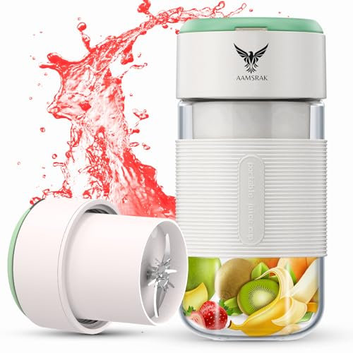 AAMSRAK® Portable Blender for Shakes and Smoothies 380ML, Rechargeable Personal Fruity Bullet Mini Blender Bottle, Smoothie Maker with USB Wireless Charger, Perfect for Travel, Gym, Office