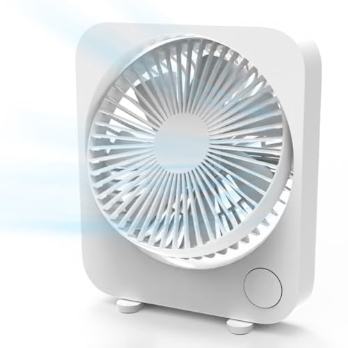 Desktop Fan Rechargeable, Portable Ultra Silent Battery Table Desk Fan with Strong Airflow for Office Bedroom Bedside Travel, 3-Speed with 2000mAh Battery