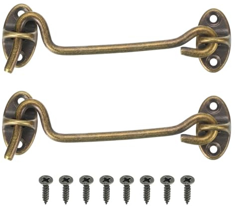 QUARKZMAN Gancio Occhiello per Porta a Scomparsa Ottone 4 Bronzo 2pz | Serratura per Porta a Scomparsa, Gancio Cabina Privacy, per Porta Cancello Finestra Scorrevole Recinzione Capanno