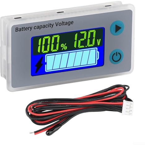 Entgoinggo Digital Battery Voltmeter Tester Monitor with Temperature Sensor for Lithium Lead-Acid Batteries 12V-100V for Car E-Bike RV Boat(12V)