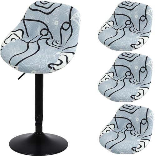 Hoowarm Fundas de Silla de Bar Pack 1/2/4/6 Impreso Fundas para Taburetes de Bar con Respaldo Elásticas Giratoria Cubierta para Taburetes Altos de Bar Desmontable Y Lavable(B9,4PCS)