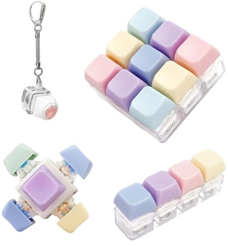 4 Pcs Keyboard Fidget Toy, Clicky Fidget Keyboard Toys, Stress Relief Clicky Fidgets Toy, Multicoloured Portable Fidgets Keyboard Keychain, Stress Relief Gifts for Men Women