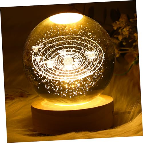 HOMSFOU Lámpara decorativa con forma de bola de cristal del sistema solar con base resistente para dormitorio, decoración del hogar, única para los amantes de la astronomía, efecto de iluminación
