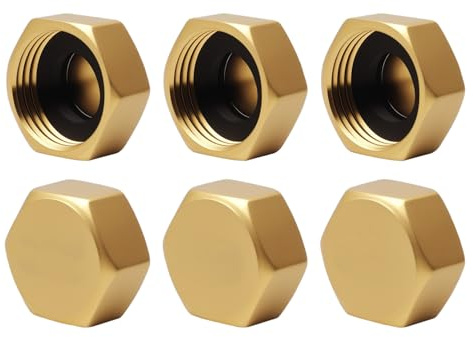 6Pcs Brass Radiator Blanking Caps, Leak-Proof Female Blanking Stop Cap with Washers, Pipe Fitting Caps for Washing Machine Radiator Valve Faucets Tap Pipe and DIY Repairs