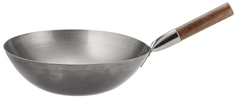 London Wok Carbon Steel Flat Base Stir Fry Pan – Traditional Chinese Wok for Gas & Induction Hobs – Hand Wash Only – 10, 12, 13, 14 Sizes for High Heat Cooking, Deep Frying, Searing (13 Inch)