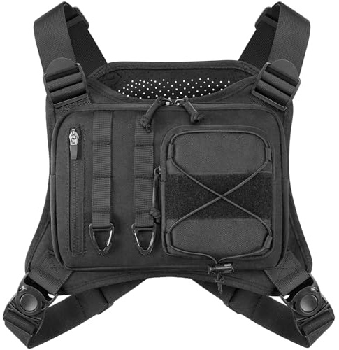 Wiserset Taktische Brusttasche für Herren und Damen, Leichte Lauf-Brusttasche mit Extra Stauraum, Laufweste mit Handyhalterung, Einheitsgröße, Verstellbar Brusttasche für Outdoor und Sport, Schwarz