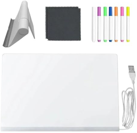 Tavoletta da scrittura – Lavagna LED per scarabocchiare – Tavoletta da disegno in acrilico con 7 penne ad asciugatura rapida | Blocco luminoso per asili e scuole prescolari, uso interno e in viaggio