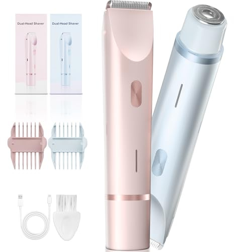 Fanovae Recortadora de bikini para mujer, paquete de 2 maquinilla de afeitar eléctrica de doble cabeza (recortadora ancha + microafeitadora redonda), IP67 impermeable en húmedo y seco, recargable por