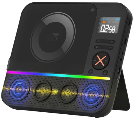 Tragbarer CD Player Bluetooth Wiederaufladbar CD-Player mit Lautsprecher | CD Player Tragbar Bluetooth FM-Radio und RGB LED-Anzeige Dual Lautsprecher Unterstützt Fernbedienung USB/AUX für Haus Camping