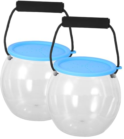 2 Stück Transparenter Aquariumeimer mit Deckel und Griff aus Kunststoff | Tragbarer Fangbehälter, für Outdoor Aktivitäten und Kleiner Landschafts Setup, Kompakt für Unterwegs