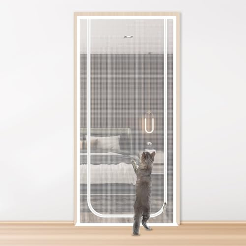 Cat Screen Door 85x200cm, Mesh Pet Door with Double-Sided Zipper, Scratch-Resistant Reinforced Net for Cats and Dogs(U-Shaped-White)