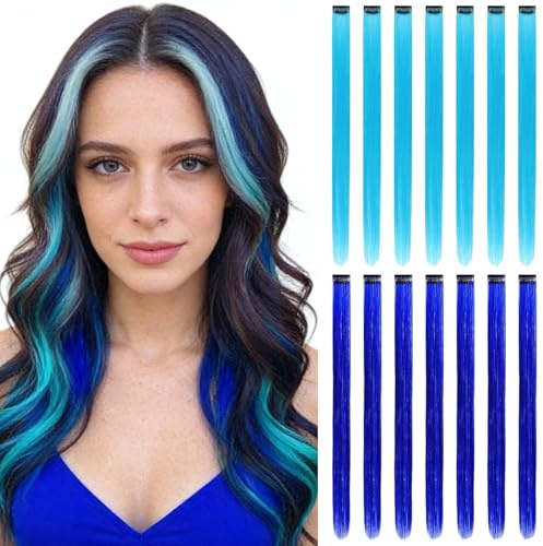 14pezzi Estensione dei Capelli Colorati con Clip,Extension Clip Capelli Colorati per Donne,22 Pollici Ciocche Colorate,Accessori per Capelli da Bambina,per Donne,Ragazze