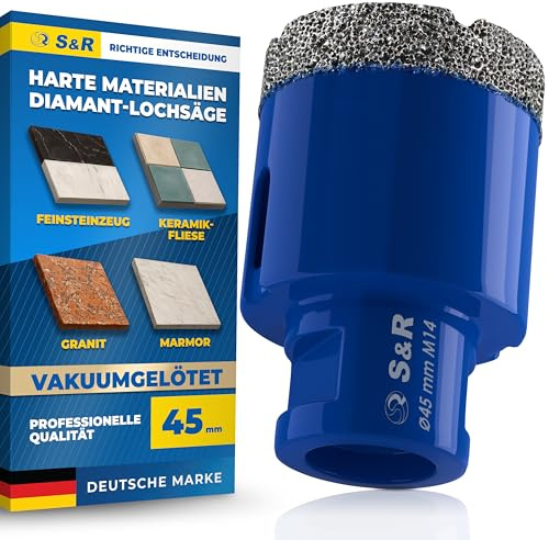 S&R Punta Diamantata per Gres 45mm. Foretto Diamantato 45mm - M14 per Smerigliatrice. Sega a Tazza Diamantata 45 mm per Gres Porcellanato, Piastrelle, Ceramica, Marmo, Granito, Pietra.