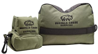 Buffalo Creek Supplies Pre-Filled Shooting Bag All-Weather Rifle Rest Sandbag for Bench Shooting, Hunting, Target Practice & Competition – Front & Rear Set – Filled (Olive Drab)