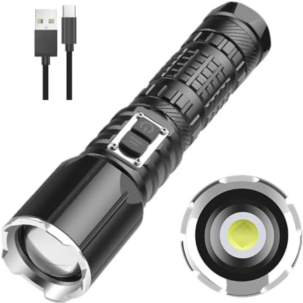 XLENTGEN LED Torch USB Rechargeable, Super Bright 20000 Lumen 5 Lighting Modes, Powerful Zoomable Waterproof Tactical Torch Flashlight for Camping Hiking Emergency