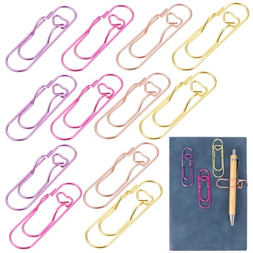 Tyqour 12 Stücke Metall Stift Clip Stifthalter Notizbuch Büroklammern Herz Für Notizbücher, Metall-Stiftclips Für Notizbücher, Bücher, Tagebücher Und Planer Schul- Und Bürobedarf