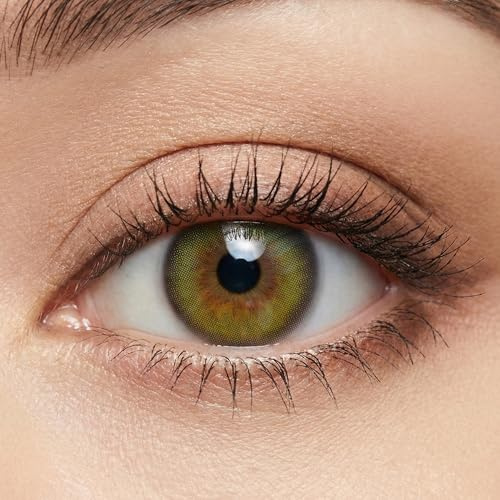 GLAMLENS Olive (verde corporal) - Lentes de contraste de colores discretos de aspecto natural sin alimentación - 3 mes coloreado