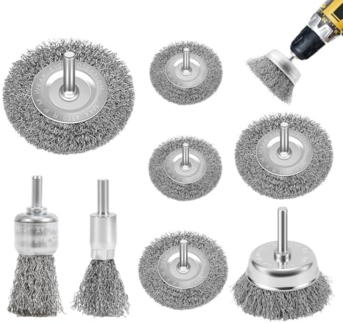 Vexnaro Juego de 8 Cepillos de Alambre, para Limpiar, Pulir, Esmerilar y Eliminar Óxido, Accesorios de Lijado, Ideal para el Hogar, Jardín y Reparaciones Profesionales de Metal (8)