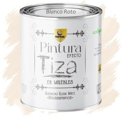 SPSIL Pintura a la Tiza Blanco Roto 750ml Multiusos Sin Lijado, Secado Rápido Lavable Ecológica, Mate Vintage para Madera Metal Yeso, Interiores Exteriores Bricolaje y Renovación de Muebles