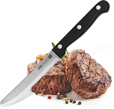 FMprofessional Steakmesser/Pizzamesser, Jausenmesser mit 11cm Edelstahlklinge – hochwertiges Messer mit ergonomischem Griff – Menge: 1 Stück
