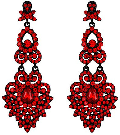 EVER FAITH Damen Ohrringe Kristall Hochzeit Vintage Party Abendessen Stil Floral Blatt Kronleuchter Ohrhänger Rot Schwarz-Ton