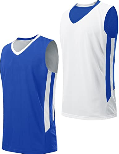 Liberty Imports Youth Boys Reversible Mesh Performance Athletic Basketball Jerseys Blank Team Uniforms for Sports Scrimmage (1 Piece) (Blue/Wht, Youth Large)