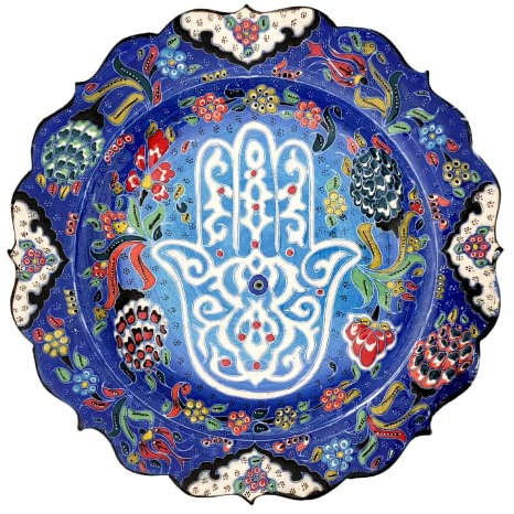 Ayennur Turkish Handmade Hamsa Decorative Ceramic Platter Serving Dish Food Safe or for wall Hanging Decor 9.85''(25cm)
