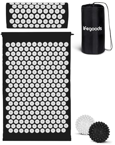 LifeGoods Tapis Acupression - Tapis de Massage - Tapis d'Acupression - Mal De Dos - Relaxation et Traitement de la Douleur - Noir et Blanc