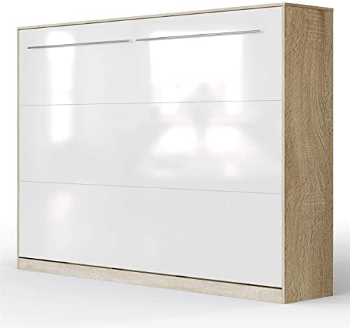 SMARTBett Schrankbett Standard Eiche Sonoma/Weiss Hochglanzfront 140 Horizontal