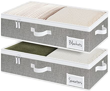StorageWorks Unterbett Aufbewahrungsbox mit Deckel, Stoffbettkasten Aufbewahrung mit Griffen, faltbare Unterbettkommode, stabile Aufbewahrung unterm Bett für Kleidung, Decken, grau, 2 Stück