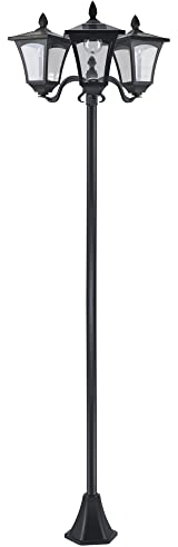 Outsunny Solar Gartenlaterne mit 3 flammig Laterne Mast aus Edelstahl Solarlaterne mit LED 120 Lumen 51,5x47x182,5cm Wegeleuchte IP44 für Garten Balkon Schwarz