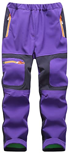 Machbaby Pantalon softshell pour enfant, garçon et fille, avec doublure en polaire, pantalon de sport, respirant, chaud, pantalon de pluie, de trekking, de ski, Violet, 152-158